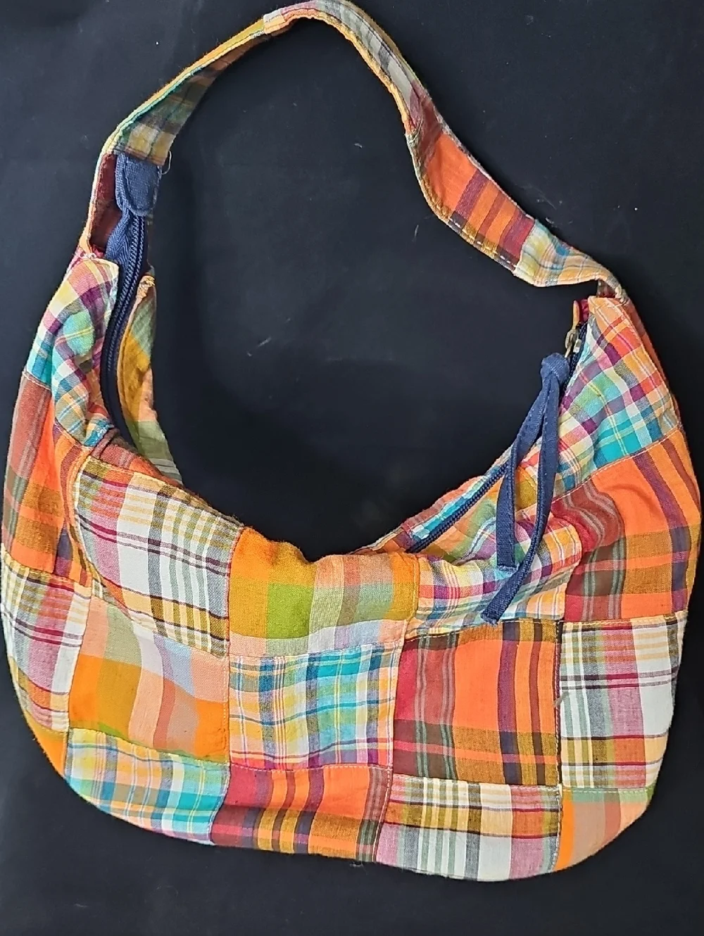Patchwork Plaid Hobo Bag - Multicolor
